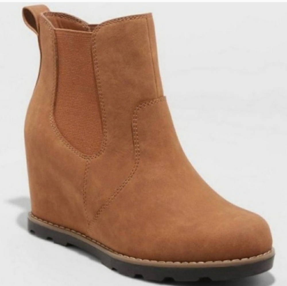 Universal Thread Amelia Booties Wedge Brown Sz 7.5 - image 2